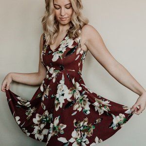 Deep V-Cut Floral Dress